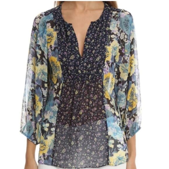 JOIE silk thistle floral oversize blouse contrasting fabrics size extra small - Picture 1 of 6